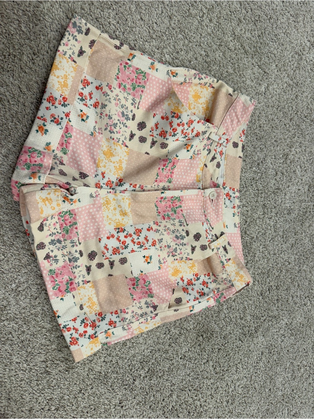 High-Rise Patchwork Floral Bermuda Shorts in Pink & Cream